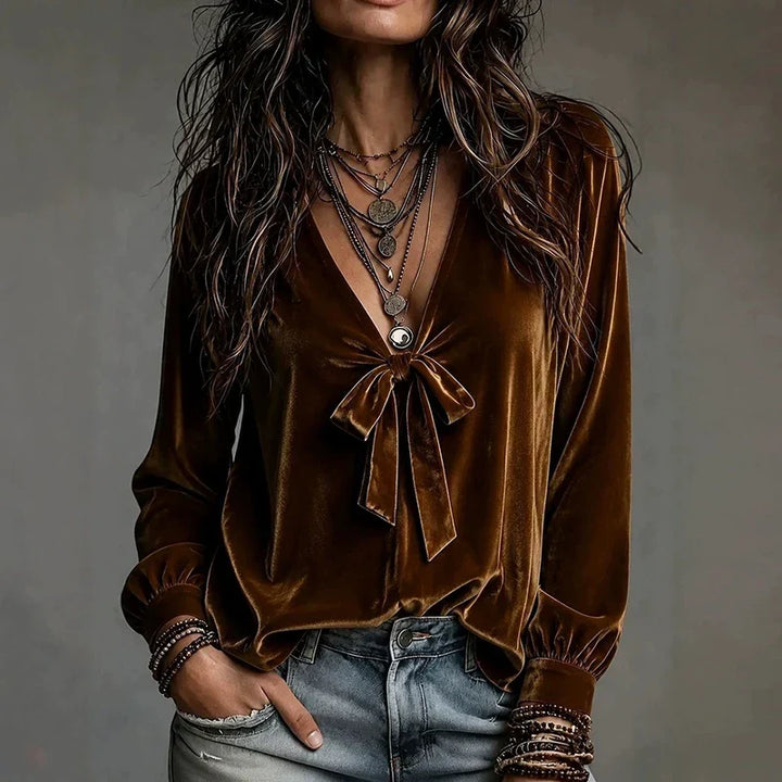 Fioralba Velvet V Neck Top