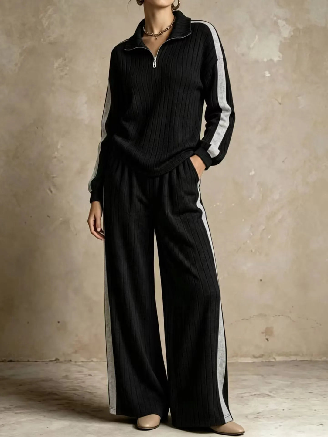 Sasha Ribbed Half Zip Two Piece Set