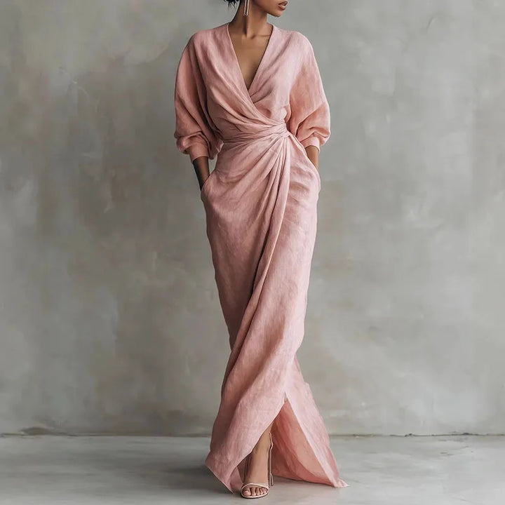 Kaylee V Neck Wrap Waist Long Dress