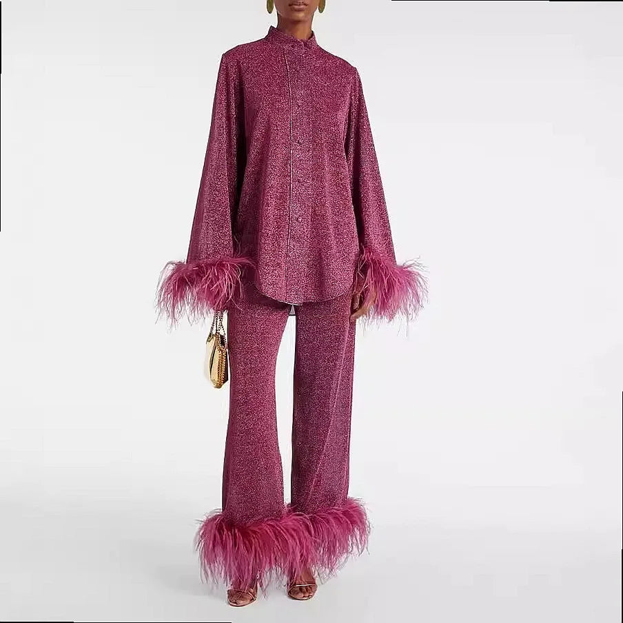 Odalie Feather Trim Matching Set
