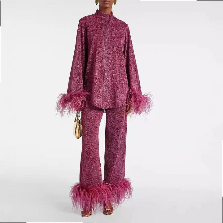 Odalie Feather Trim Matching Set