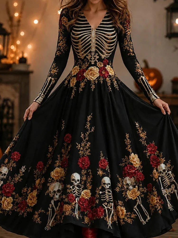 Harlow Skeleton Print Maxi Dress