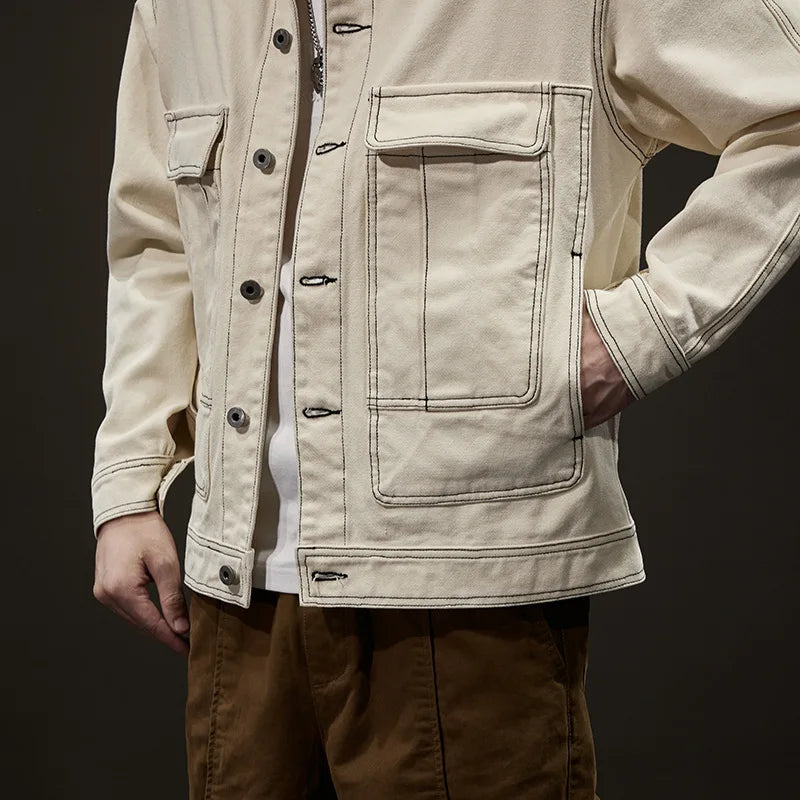Cotton Denim Cargo Shirt Jacket