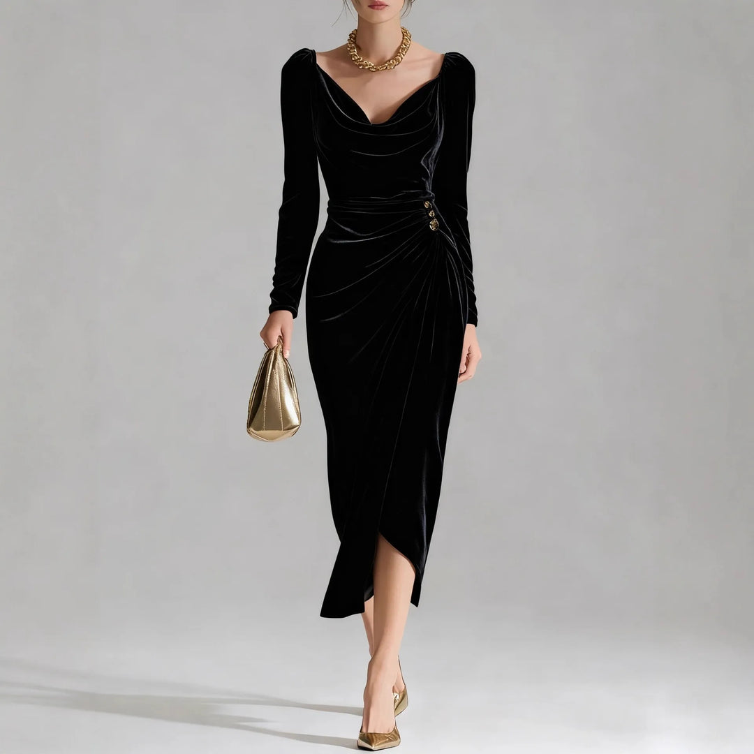 Tessa Velvet Ruched Midi Dress