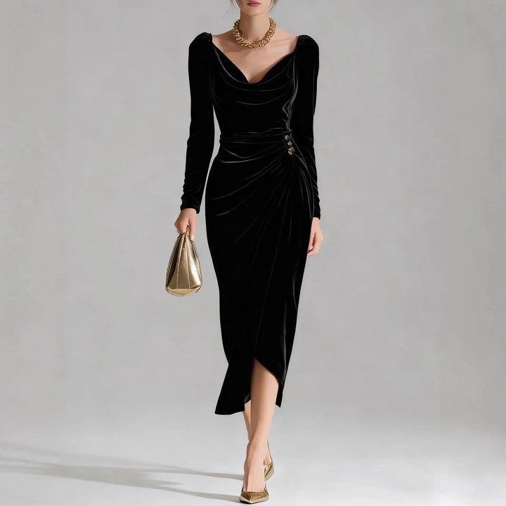 Tessa Velvet Ruched Midi Dress