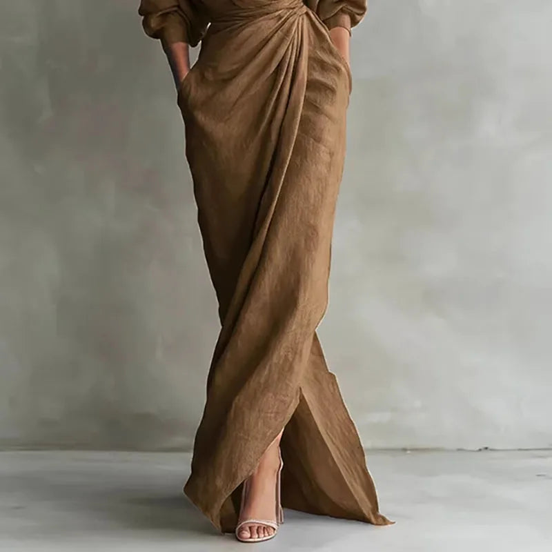 Kaylee V Neck Wrap Waist Long Dress