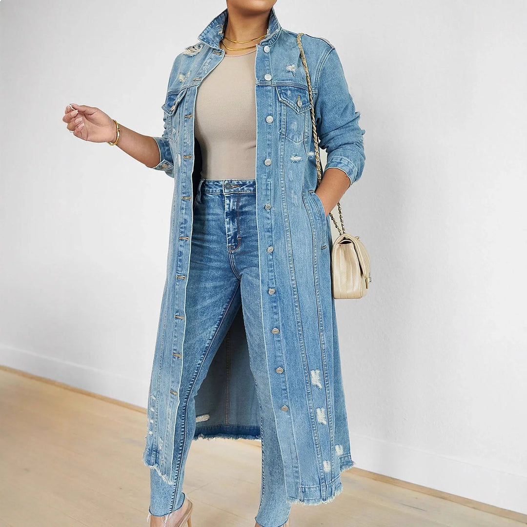 Harlan Distressed Denim Trench