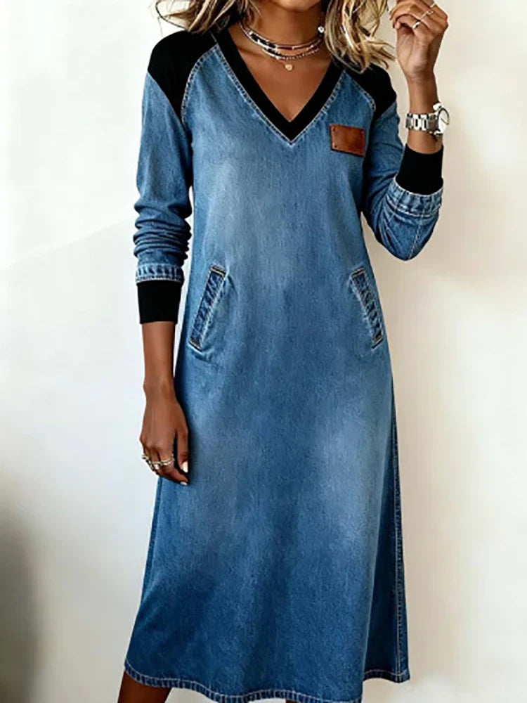 Josephine Patchwork Denim Maxi Dress