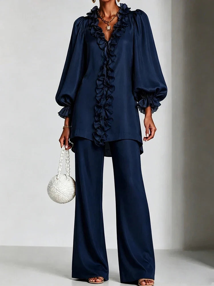 Theodora Ruffle V-Neck Set