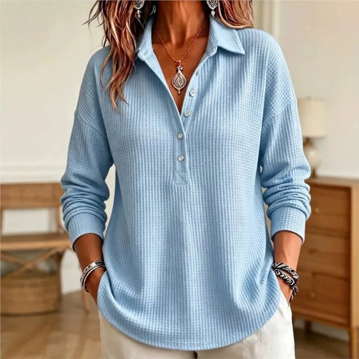 Wren Waffle Knit Polo Sweater