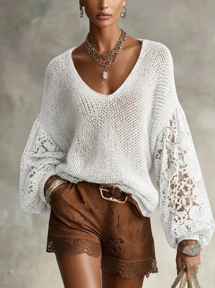 Simone Lace V Neck Sweater