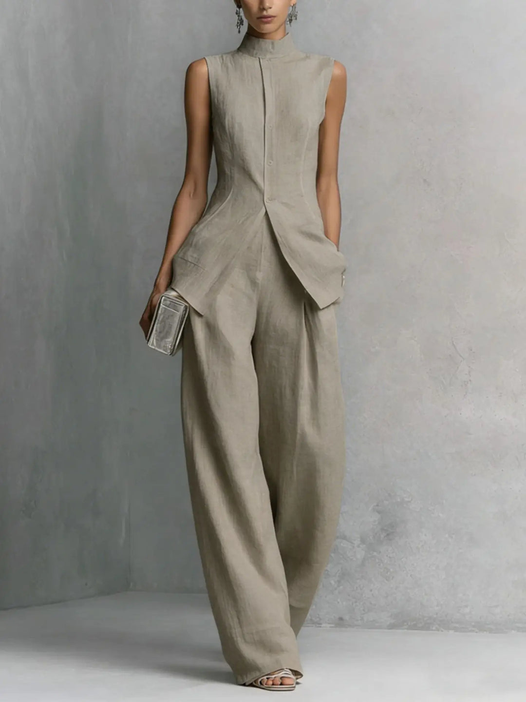 Viola Sleeveless Linen Pant Set