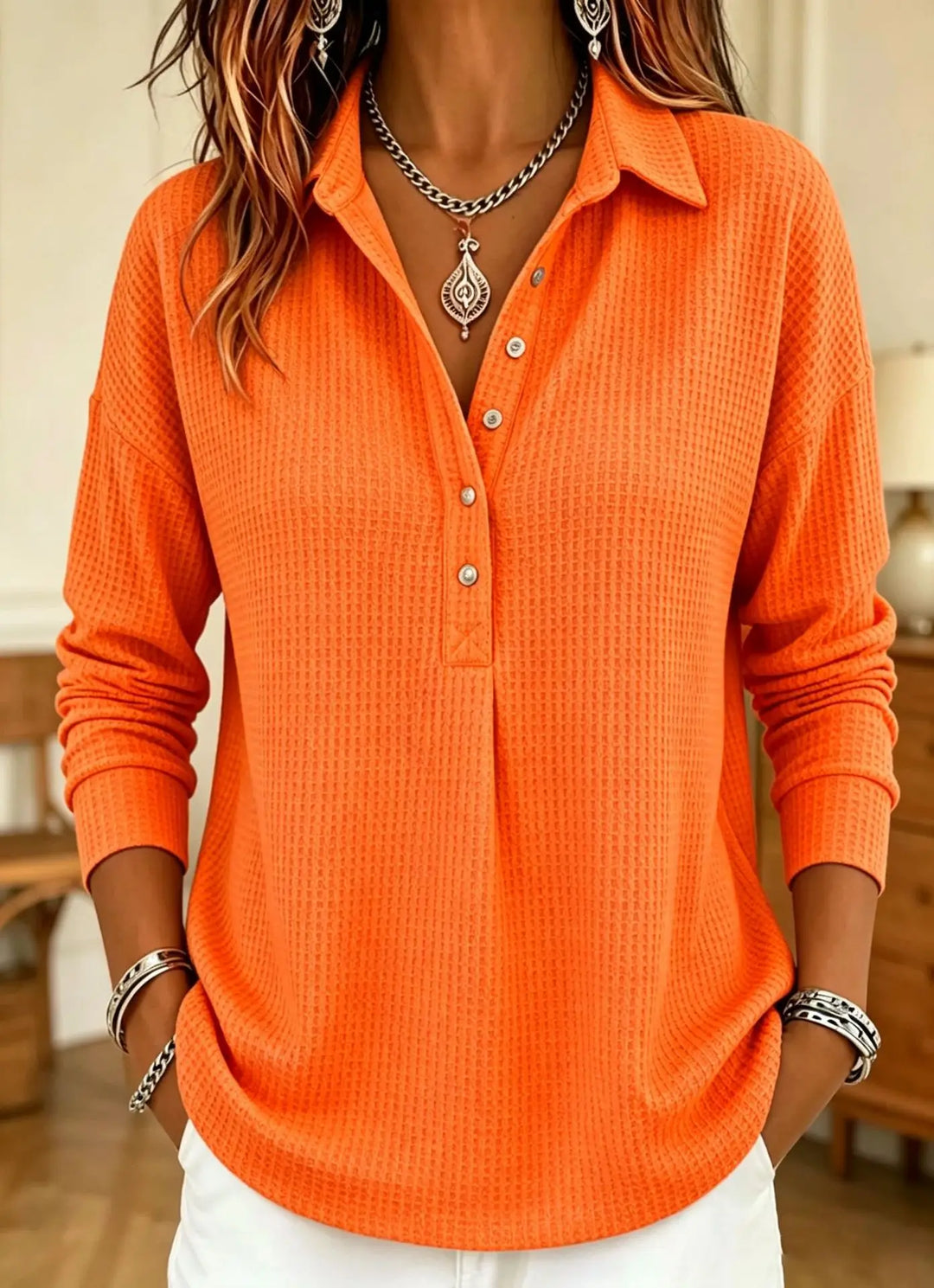 Wren Waffle Knit Polo Sweater
