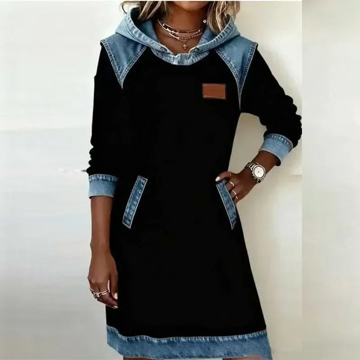 Perrine Denim Trim Hoodie Dress