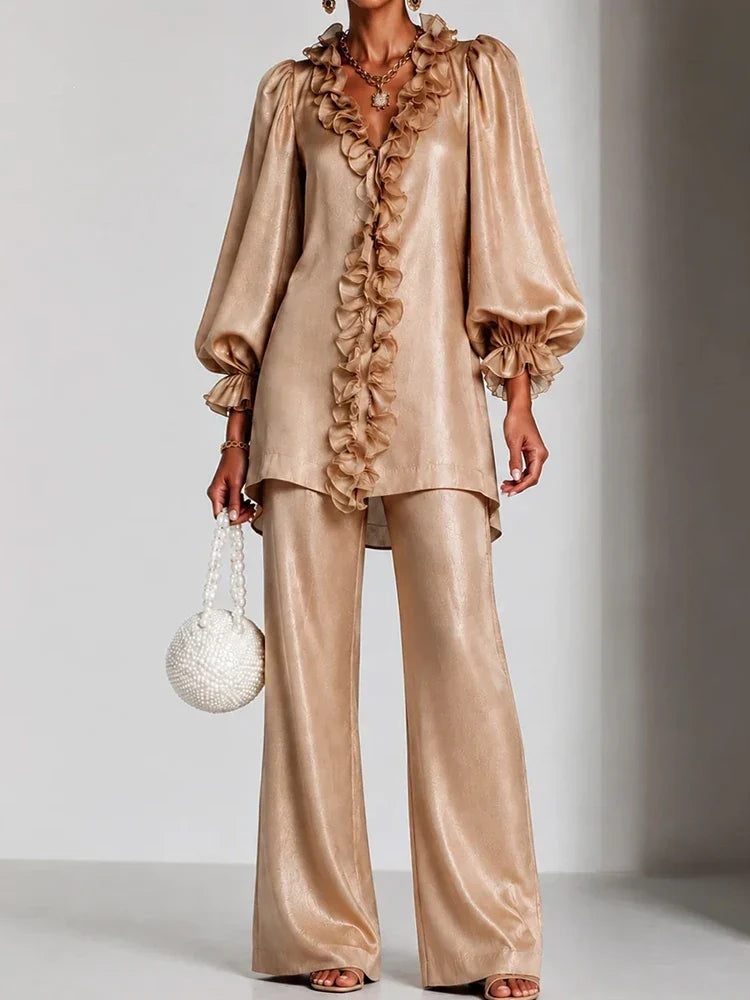 Theodora Ruffle V-Neck Set