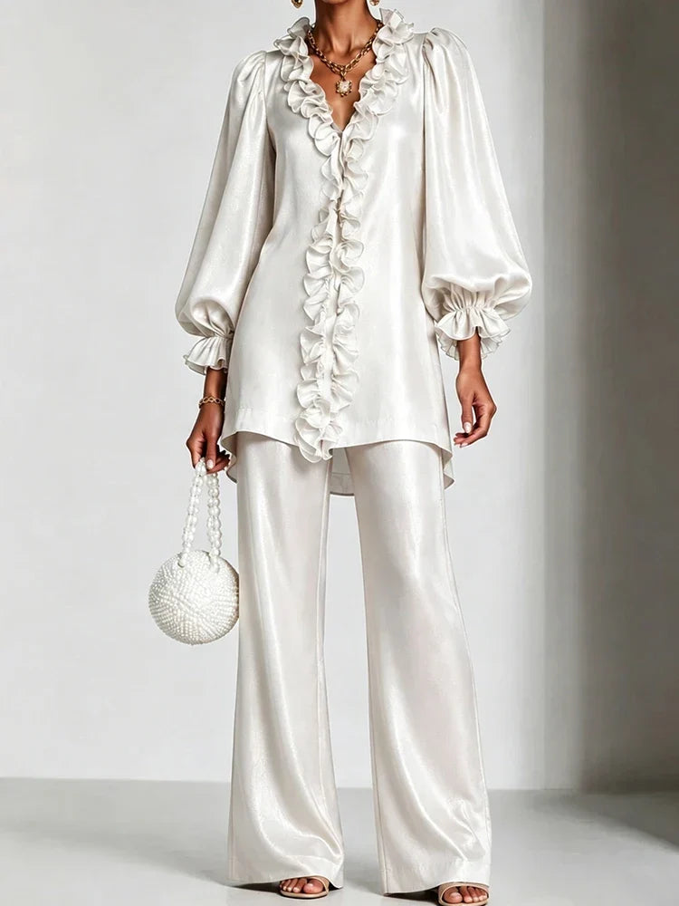 Theodora Ruffle V-Neck Set