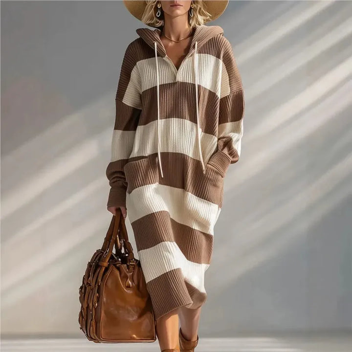 Marisol Striped Knit Hooded Dress