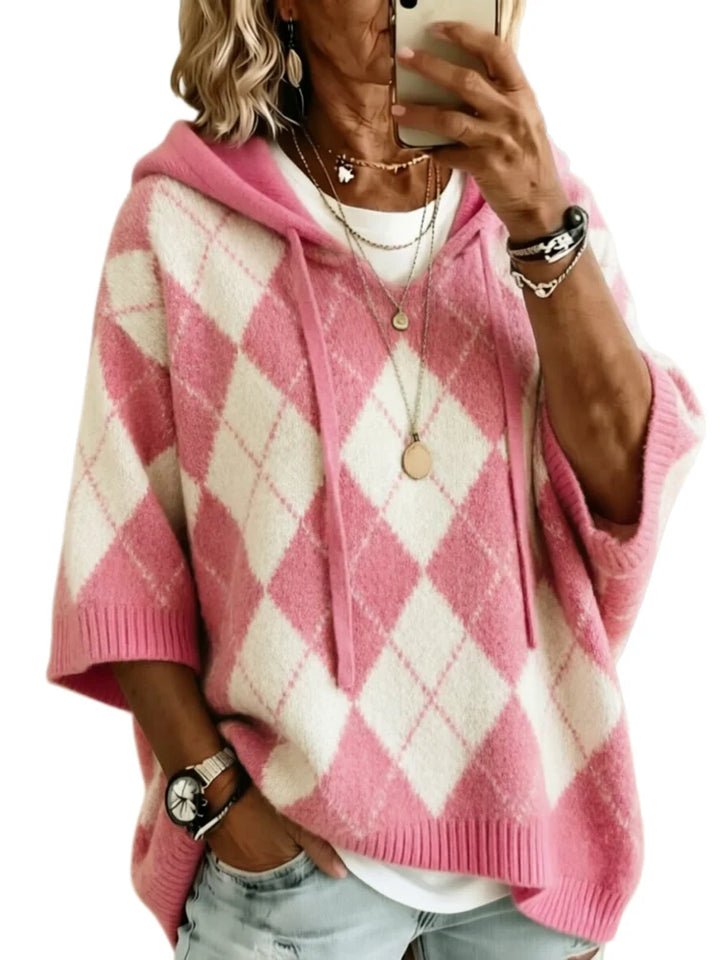 Marchesa Argyle Drawstring Hood Knit