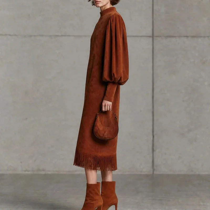 Thea Lantern Sleeve Fringe Dress