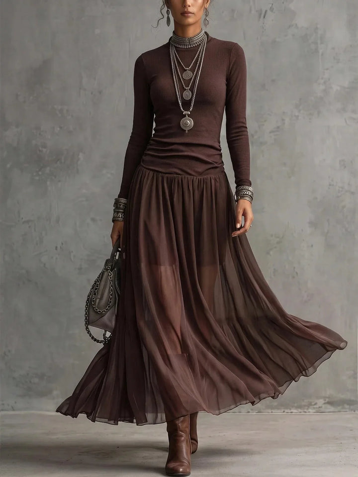 Ines Ruched Mock Neck Dress