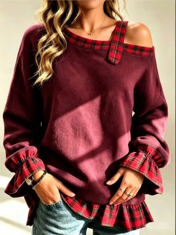 Marigold Plaid Trim Pullover