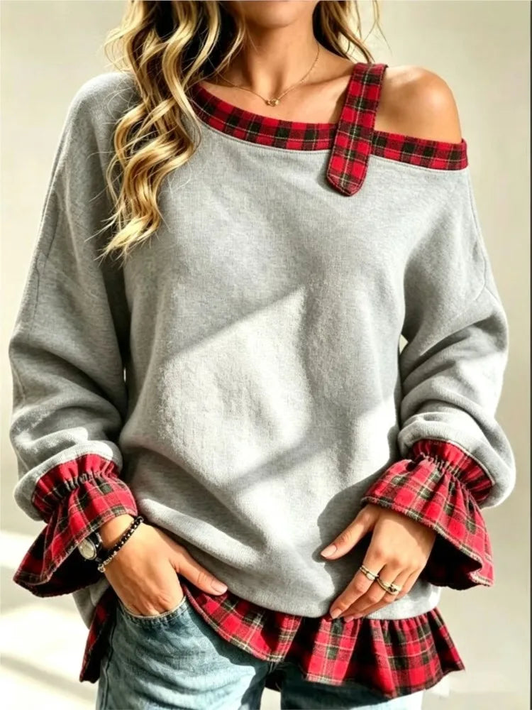 Marigold Plaid Trim Pullover