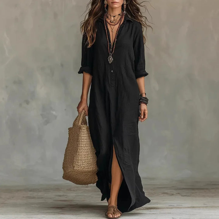 Zyla Linen Long Shirt Dress