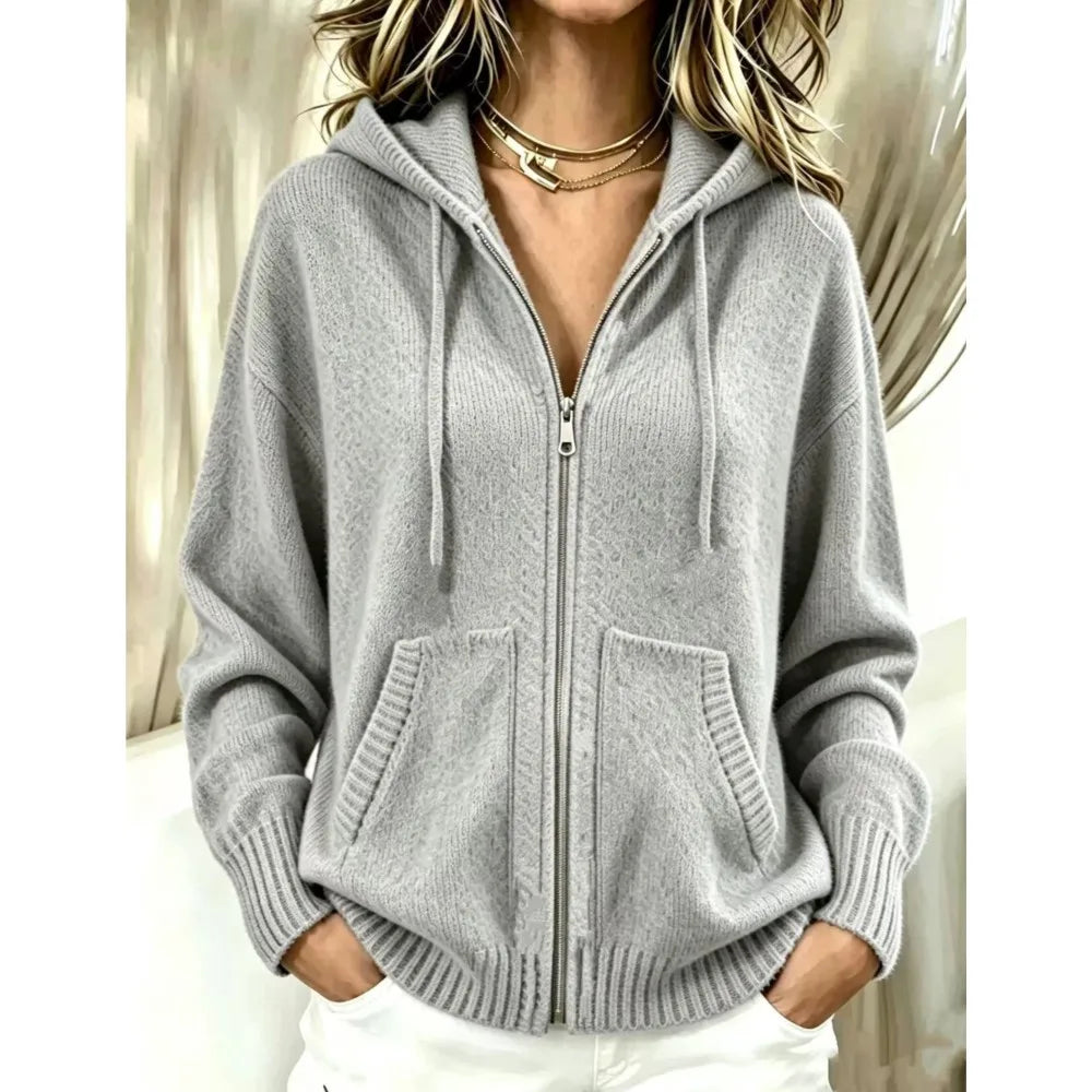 Hazel Zip Front Knit Hoodie