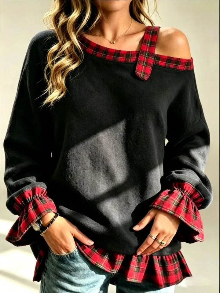Marigold Plaid Trim Pullover