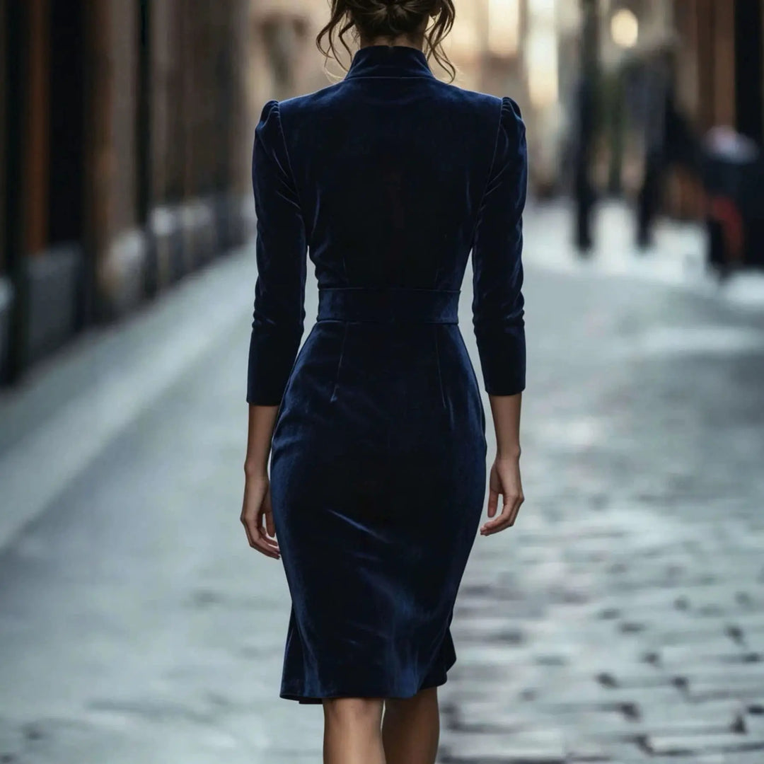 Vesna V Neck Velvet Midi Dress
