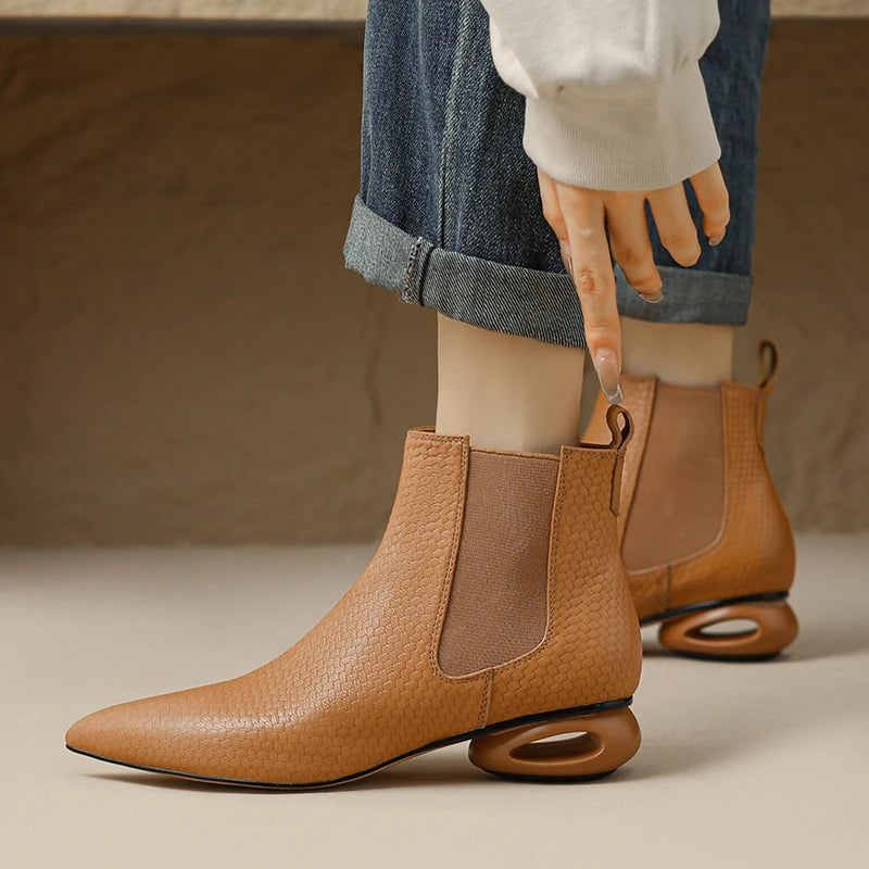 Hazel Hollow Leather Ankle Boots