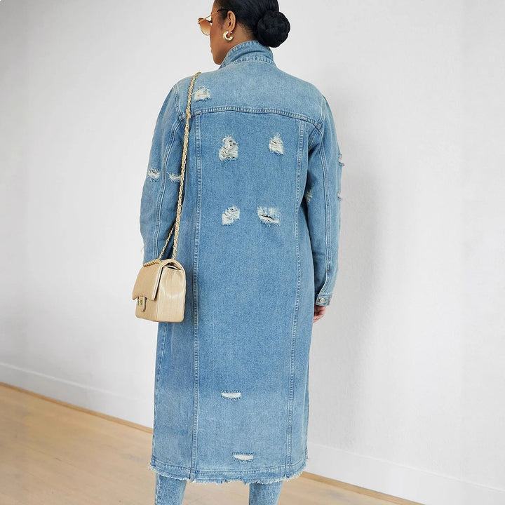 Harlan Distressed Denim Trench