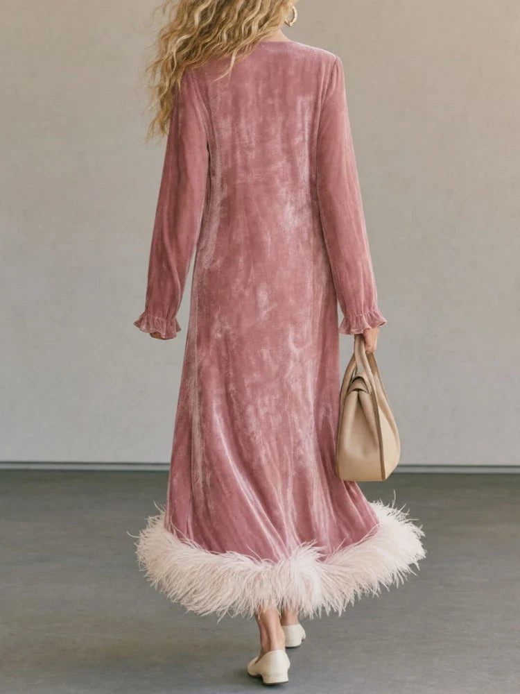 Marisole Feather Trim Maxi Dress