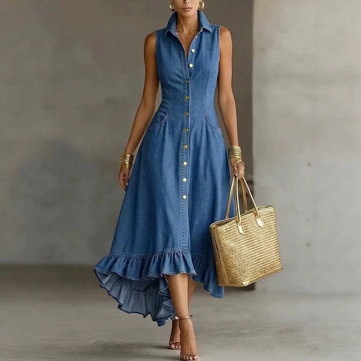 Sabine Ruffle Denim Midi Dress