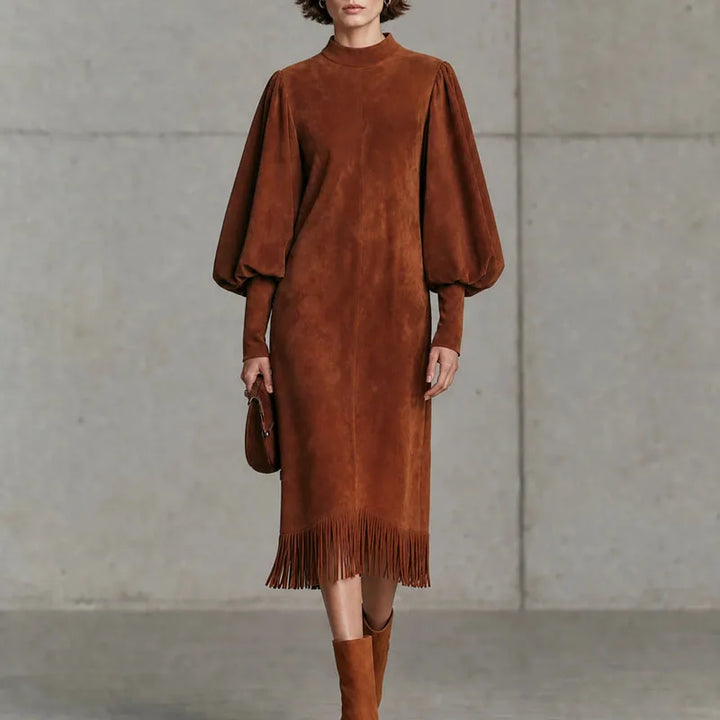 Thea Lantern Sleeve Fringe Dress