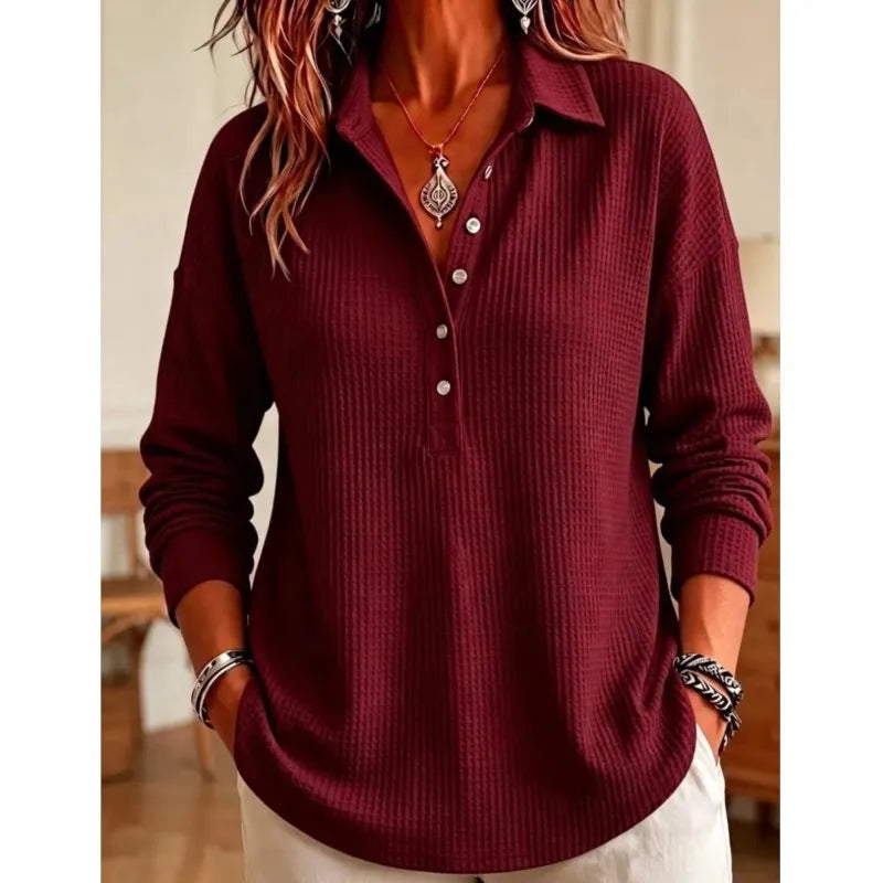 Wren Waffle Knit Polo Sweater