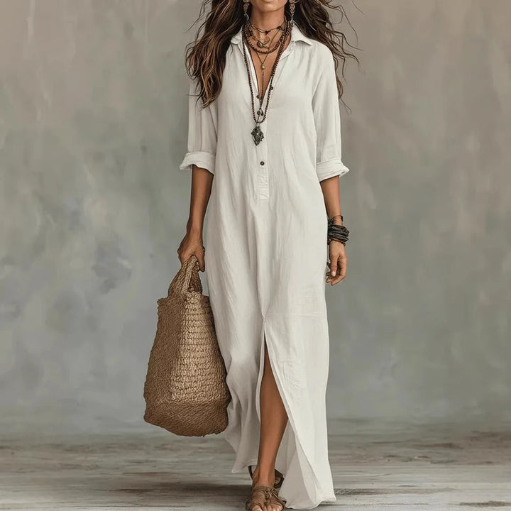 Zyla Linen Long Shirt Dress