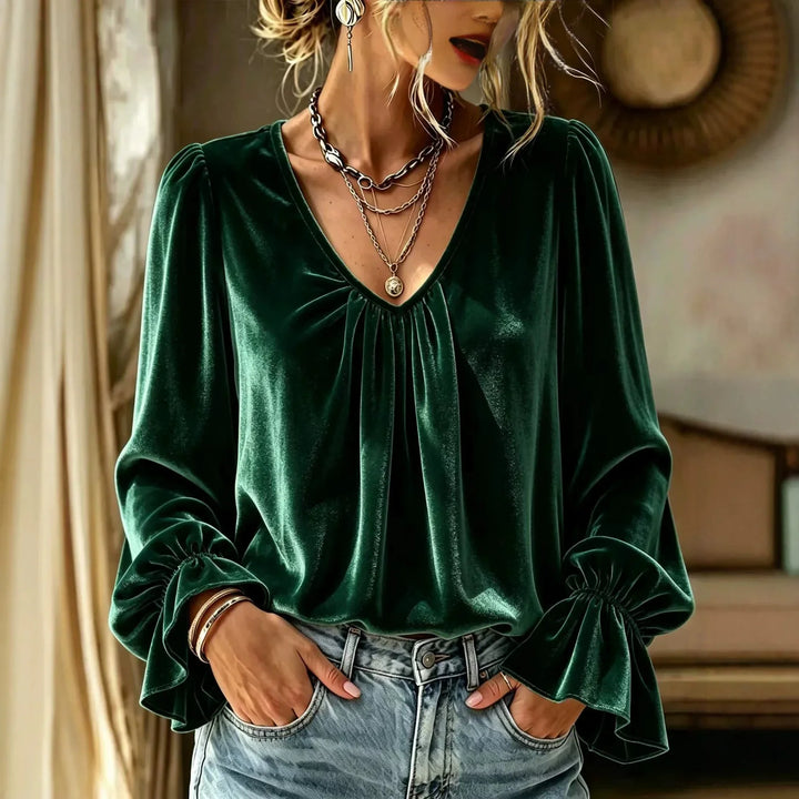 Théa Pleated V Neck Blouse