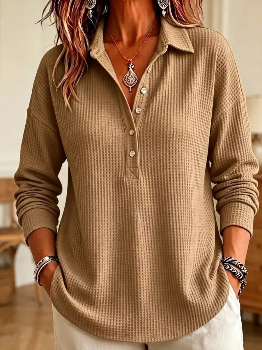 Wren Waffle Knit Polo Sweater