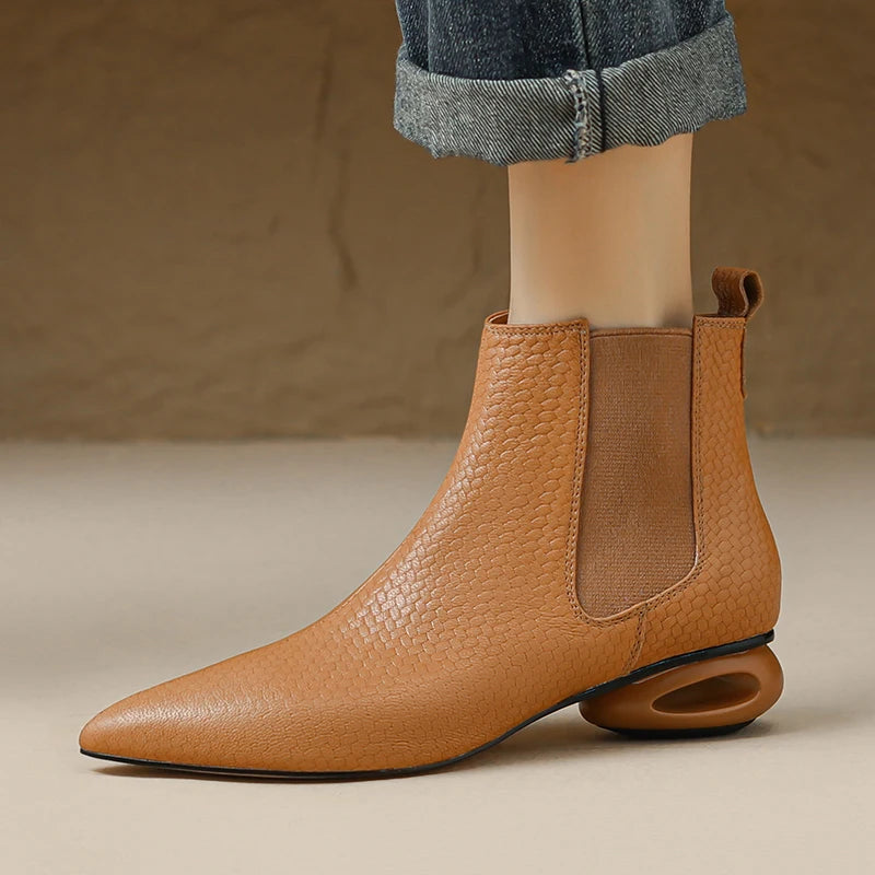 Hazel Hollow Leather Ankle Boots