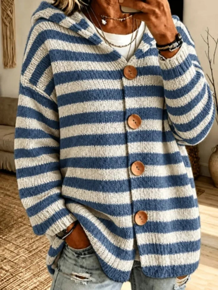 Wrenley Hooded Striped Button Cardigan