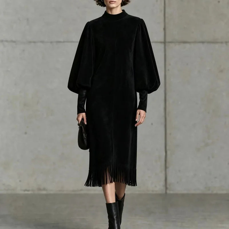 Thea Lantern Sleeve Fringe Dress