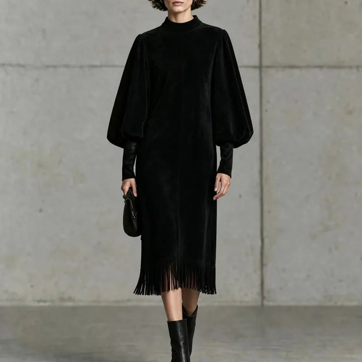 Thea Lantern Sleeve Fringe Dress