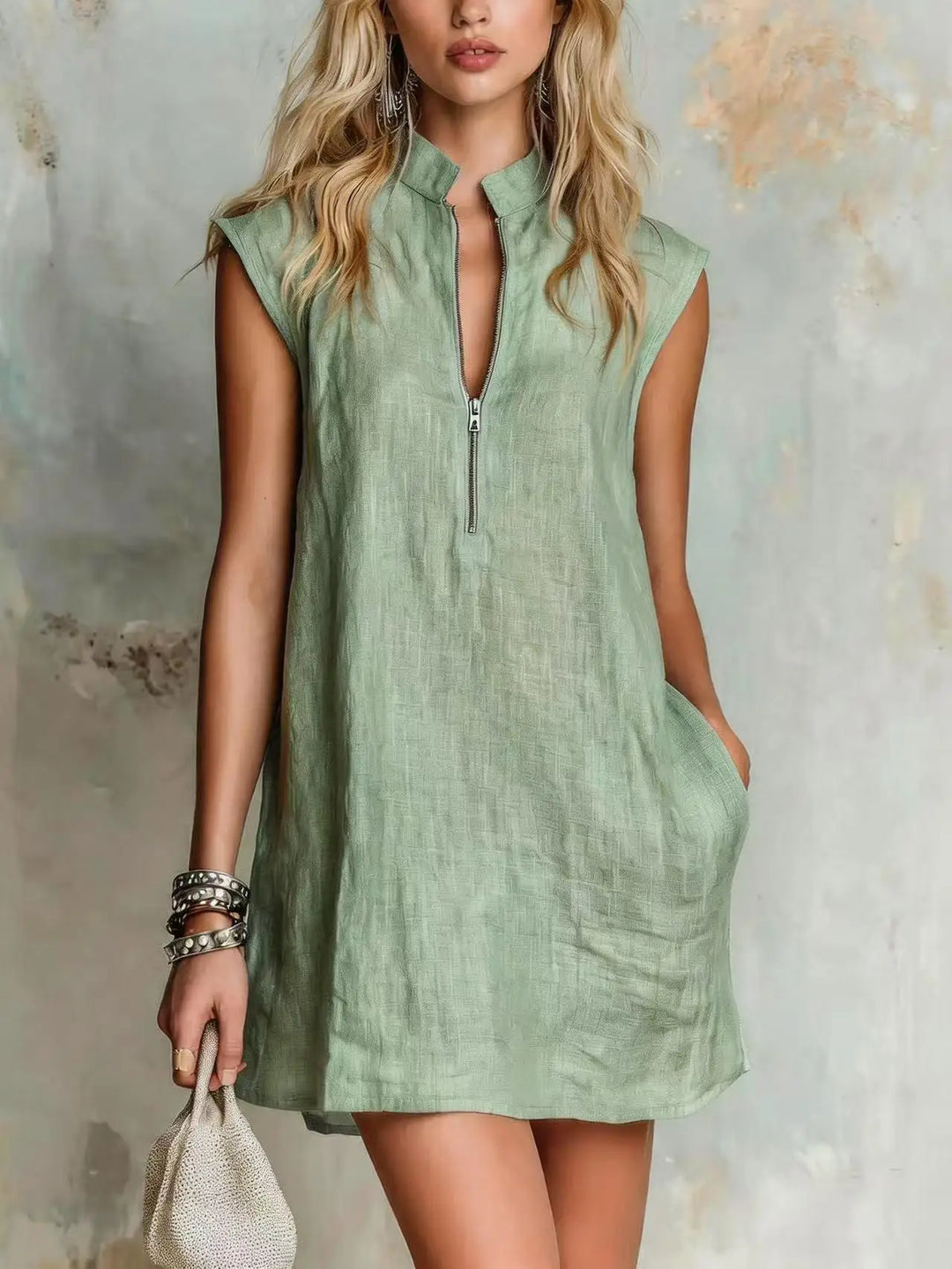 Thea Half Zip Linen Mini Dress