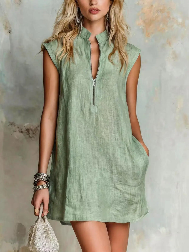 Thea Half Zip Linen Mini Dress