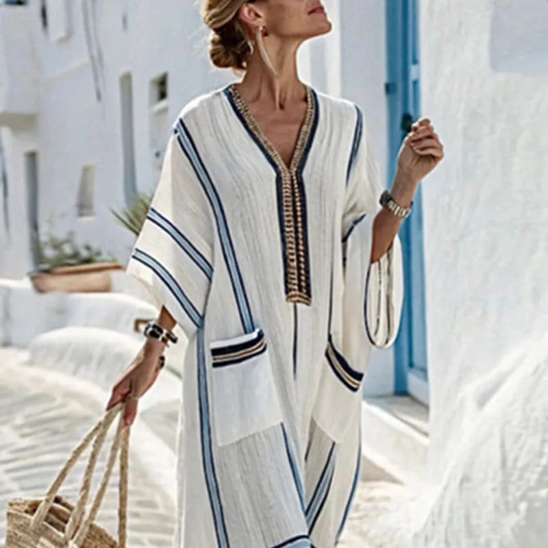 Orlanda Striped Kaftan Dress