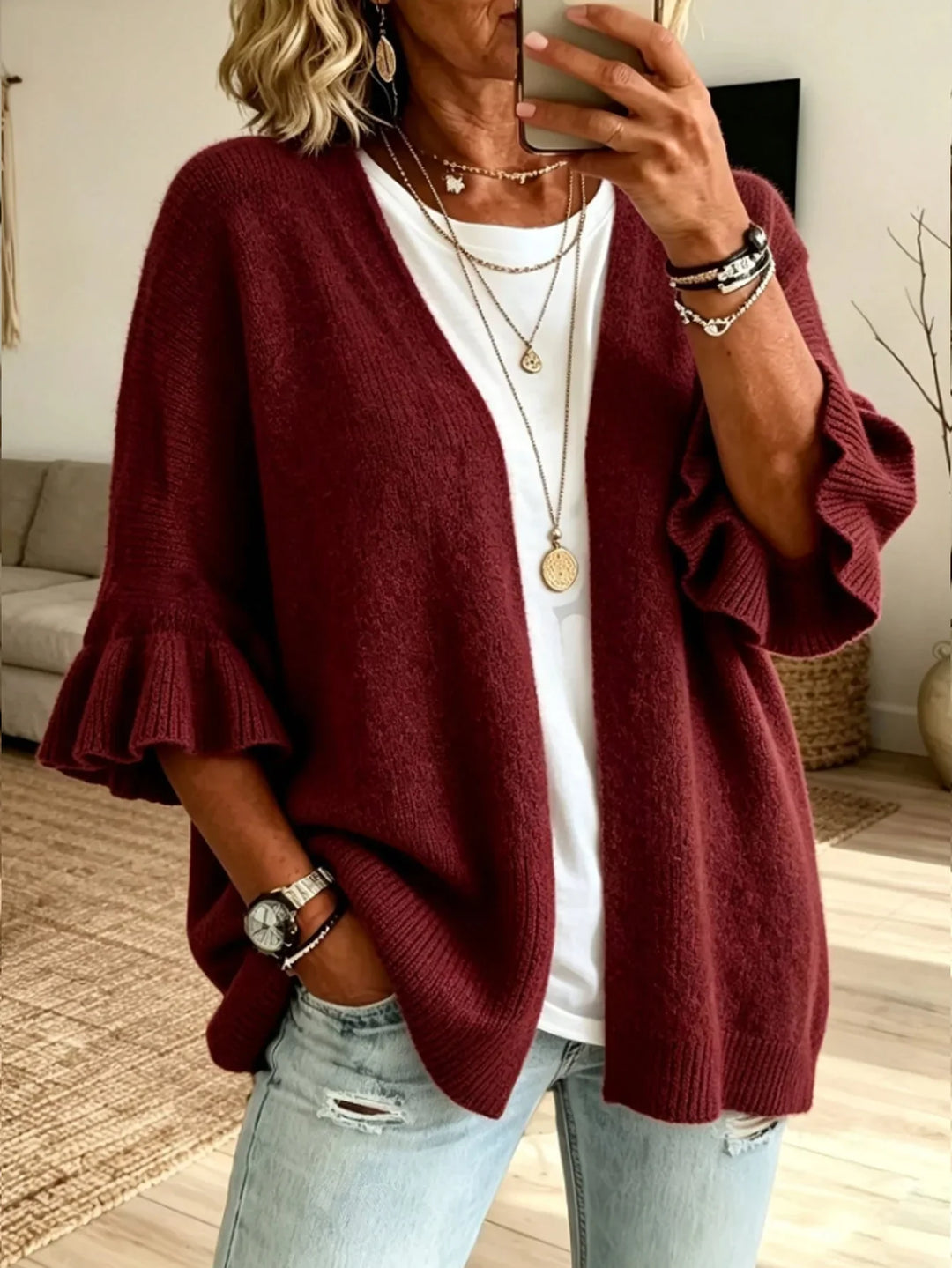 Mirela Ruffle Sleeve Cardigan