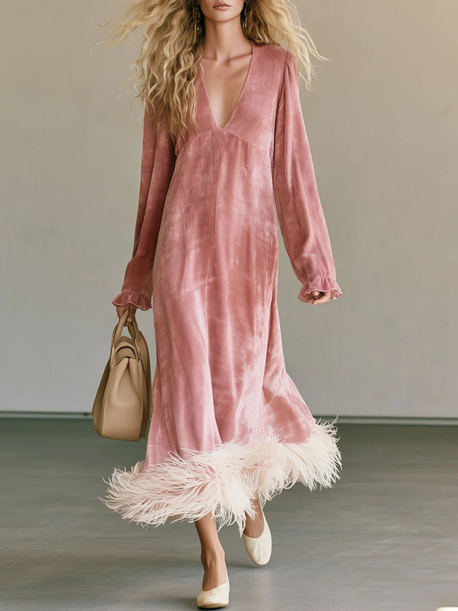Marisole Feather Trim Maxi Dress