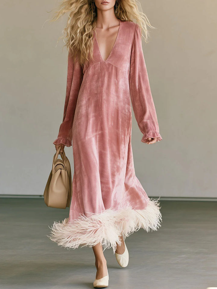 Marisole Feather Trim Maxi Dress
