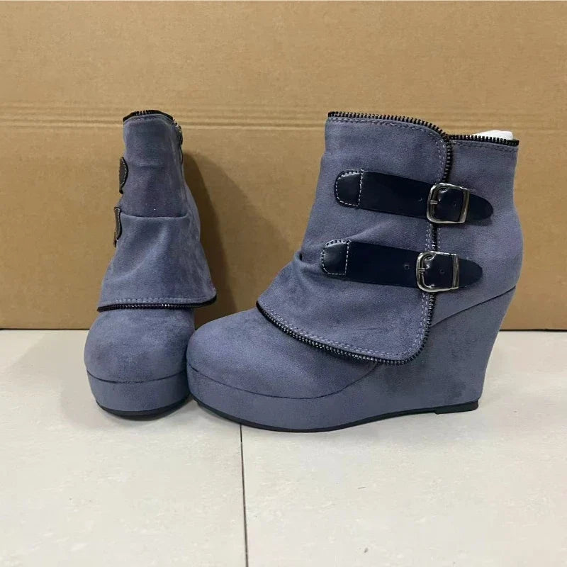 Vesna Buckle Strap Wedge Boots